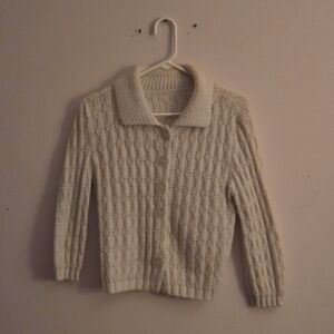 Cream, Vintage Cable Knit Cardigan Sweater.